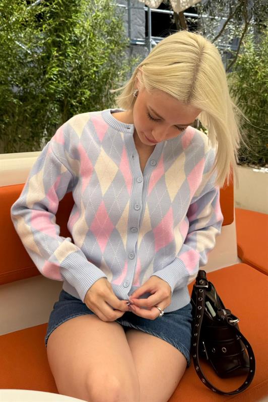 MDX Blue Baklava Patterned Bicycle Neck Women's Cardigan Mg2496 - San Buenaventura
