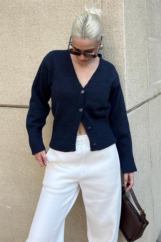 MDX Navy Buttoned Wick Detailed Knit Cardigan MG2199 - Erith