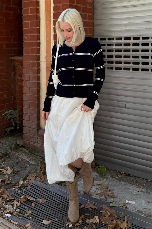 MDX Lacivert Çizgili Kadın Triko Hırka MG2481 - San Antonio Abad