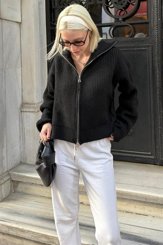 MDX Siyah Çift Fermuarlı Kadın Triko Hırka Mg2532 - Livry-Gargan