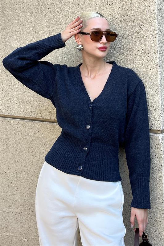 MDX Navy Buttoned Wick Detailed Knit Cardigan MG2199 - Erith