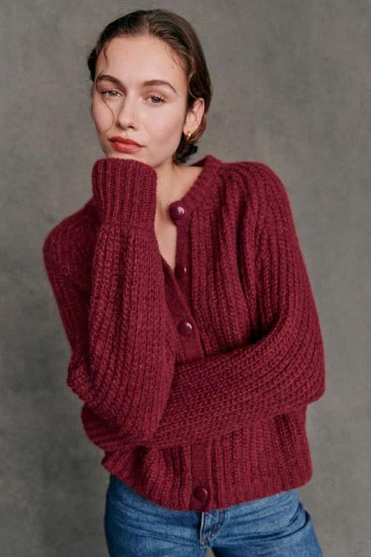 MDX Burgundy Bicycle Neck Thessaloniki Knitted Buttoned Women's Cardigan Mg2487 - Paderborn