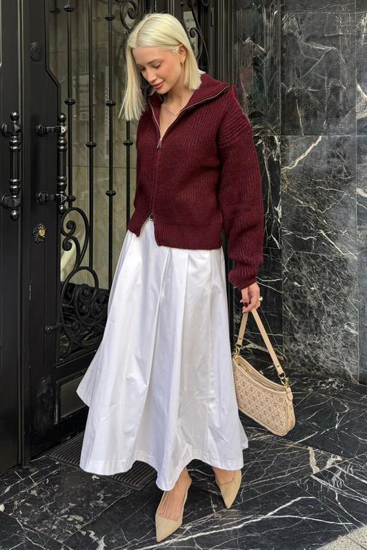 MDX Bordo Çift Fermuarlı Kadın Triko Hırka Mg2532 - Kamp-Lintfort