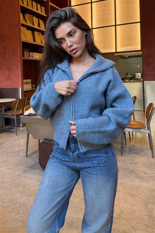 MDX İndigo Çift Fermuarlı Kadın Triko Hırka Mg2532 - Oyster Bay