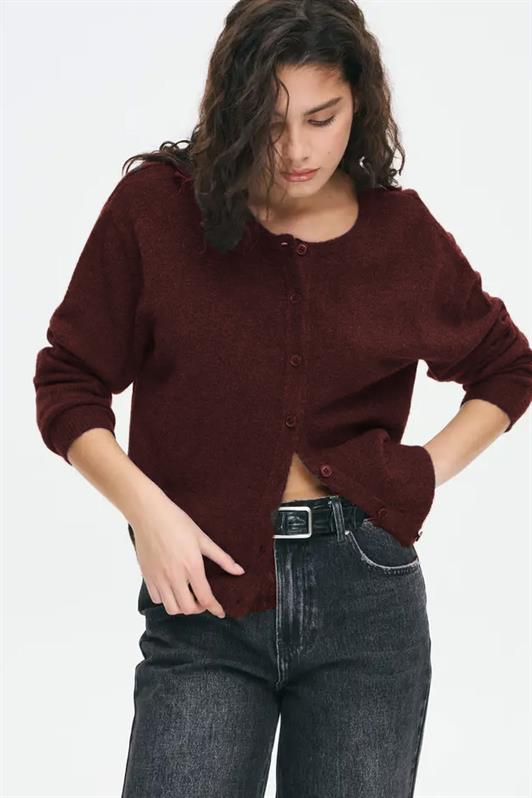 MDX Bordo Rahat Kalıp Düğmeli Triko Kadın Hırka MG2552 - Melun