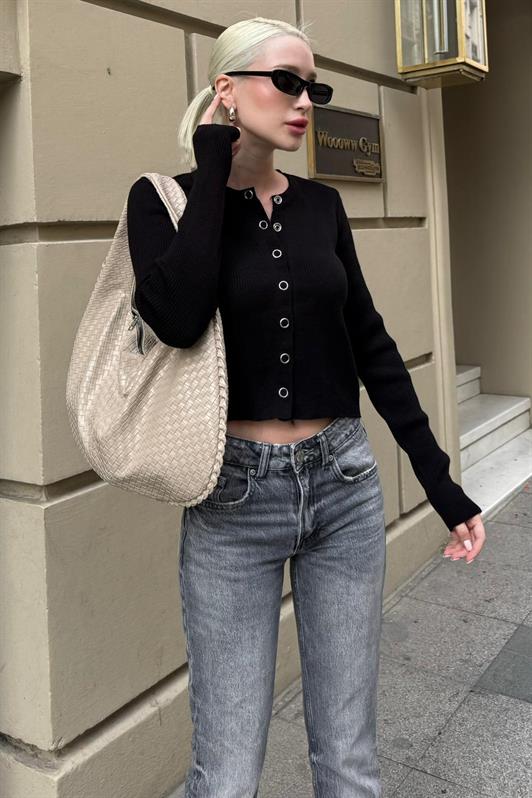 MDX Siyah Çıt Kapamalı Triko Kadın Hırka MG2579 - Orange