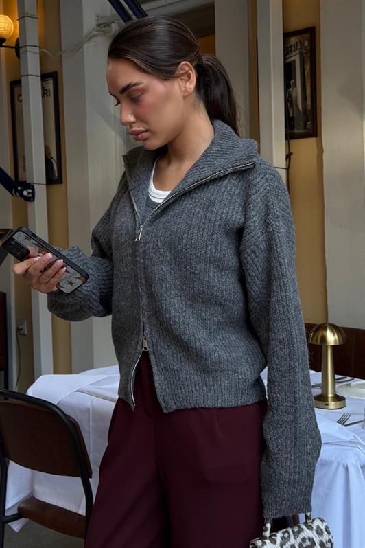 MDX Anthracite Double Zippered Women's Knit Cardigan Mg2532 - Chieri