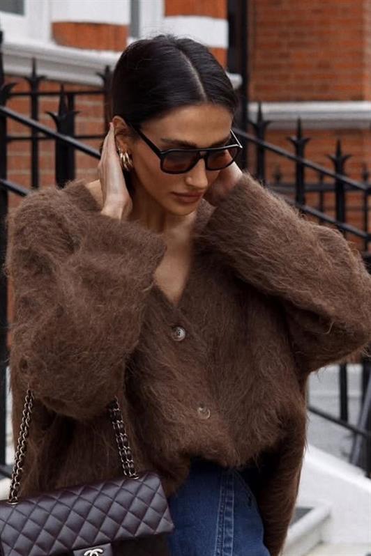 MDX Kahverengi Sakallı Düğmeli Kadın Hırka MG2570 - Bergisch Gladbach