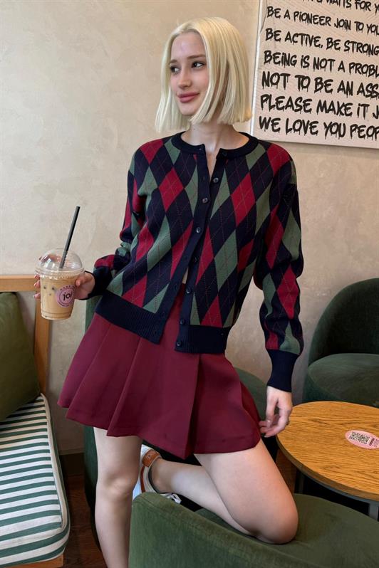 MDX Navy Blue Baklava Patterned Bicycle Neck Women's Cardigan Mg2496 - Kozáni