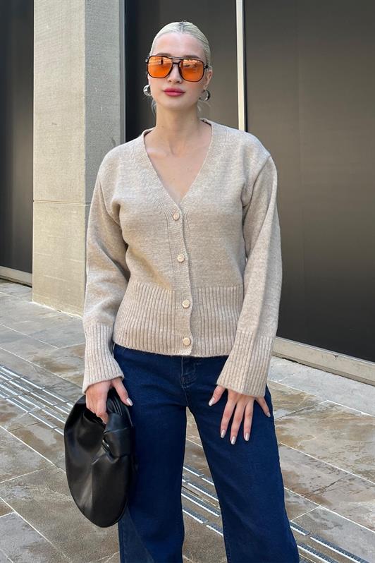 MDX Beige Buttoned Wick Detailed Knit Cardigan MG2199 - Memmingen