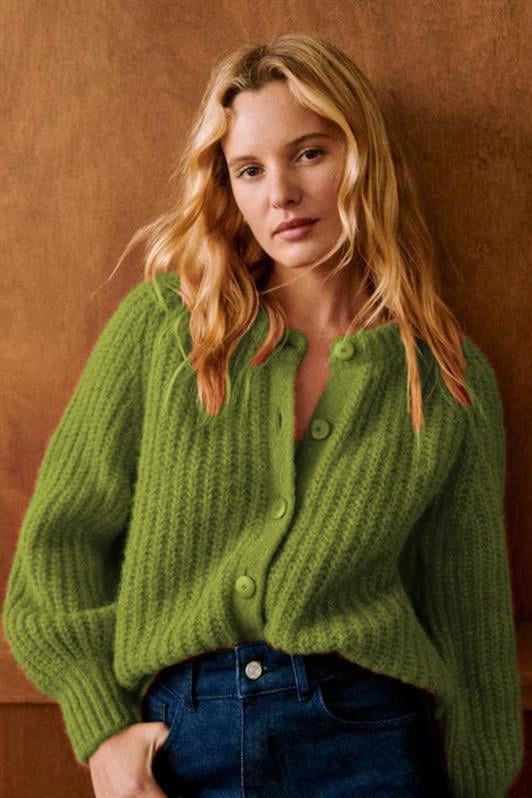 MDX Seaweed Green Bicycle Collar Thessaloniki Knitted Buttoned Women's Cardigan Mg2487 - Chino