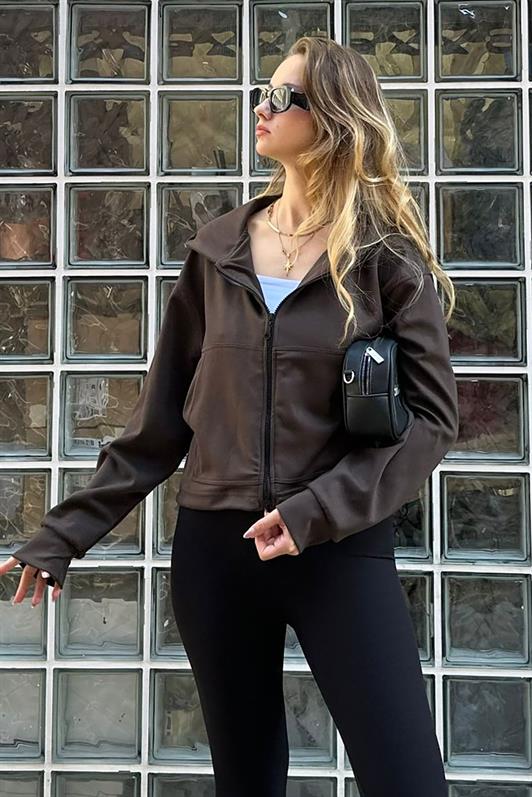 MDX Brown Zippered Hooded Long Sleeve Short Cardigan MG2214 - Chelmsford