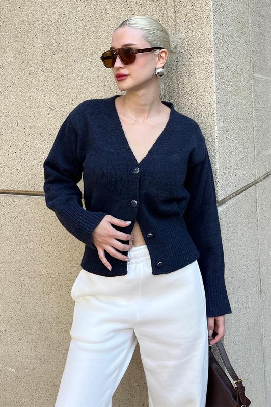 MDX Navy Buttoned Wick Detailed Knit Cardigan MG2199 - Erith
