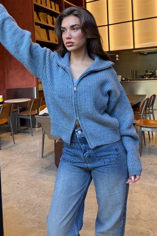 MDX İndigo Çift Fermuarlı Kadın Triko Hırka Mg2532 - Oyster Bay