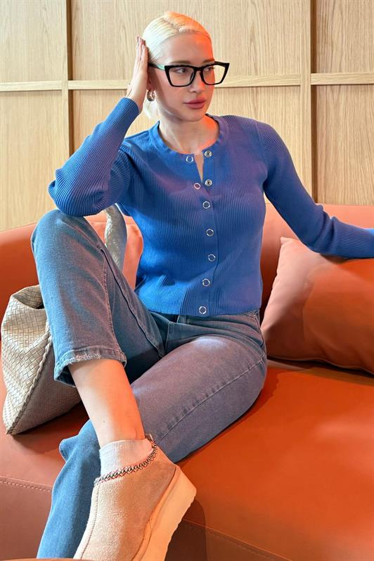 MDX Koyu Mavi Çıt Kapamalı Triko Kadın Hırka MG2579 - Vicenza