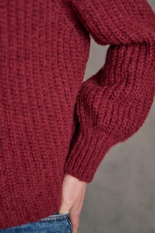 MDX Burgundy Bicycle Neck Thessaloniki Knitted Buttoned Women's Cardigan Mg2487 - Paderborn