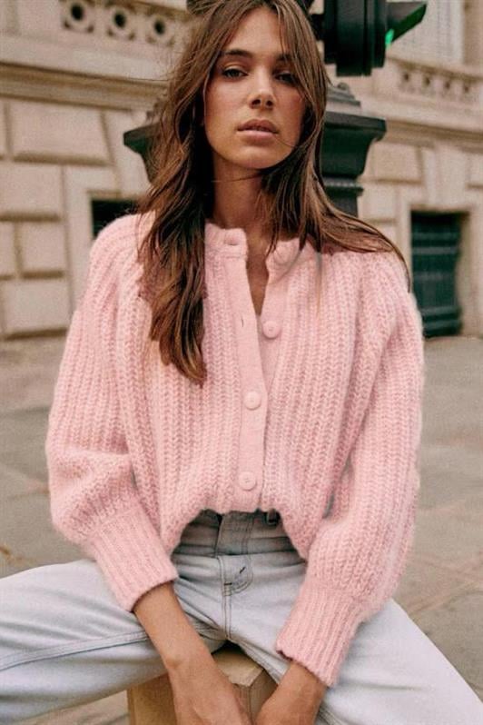 MDX Pink Bicycle Collar Thessaloniki Knitted Buttoned Women's Cardigan Mg2487 - Bilbao