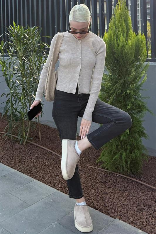 MDX Bej Çıt Kapamalı Triko Kadın Hırka MG2579 - Kansas City