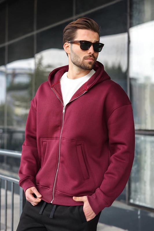 MDX Burgundy Zippered Hooded Men's Cardigan E7174 - Aurich