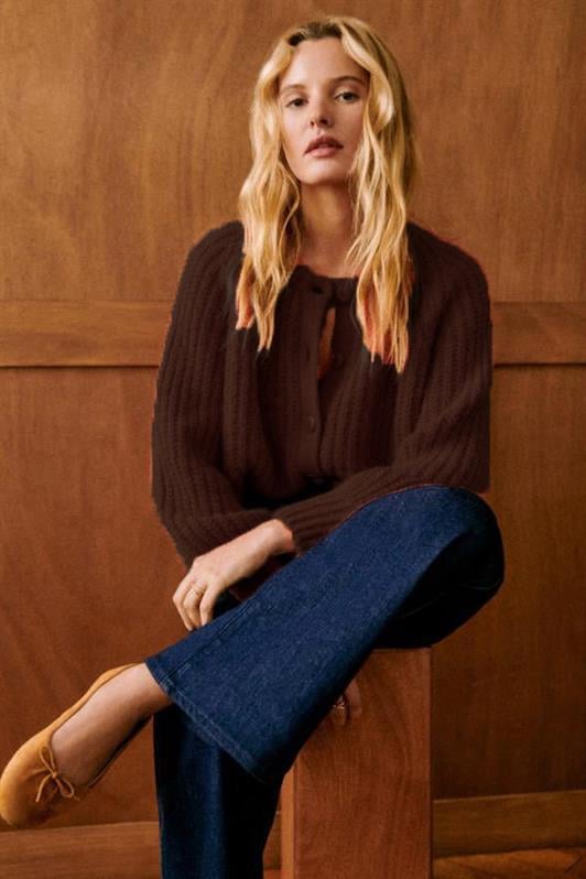 MDX Brown Knitted Buttoned Women's Cardigan with a Bicycle Collar MG2487 - Huntersville