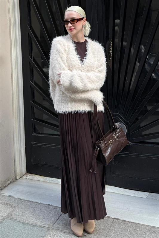 MDX Bej Sakallı Düğmeli Kadın Hırka MG2570 - Boucherville