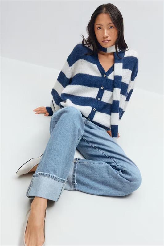 MDX Lacivert Çizigli Atkılı Kadın Triko Hırka MG2588 - San Felipe Orizatlán