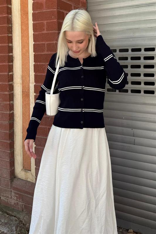 MDX Lacivert Çizgili Kadın Triko Hırka MG2481 - San Antonio Abad