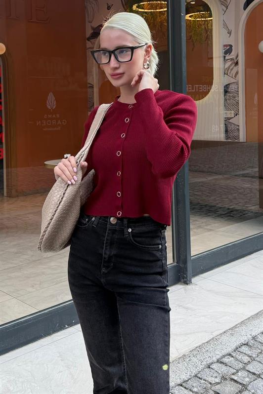 MDX Bordo Çıt Kapamalı Triko Kadın Hırka MG2579 - Aix-en-Provence