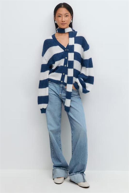 MDX Lacivert Çizigli Atkılı Kadın Triko Hırka MG2588 - San Felipe Orizatlán