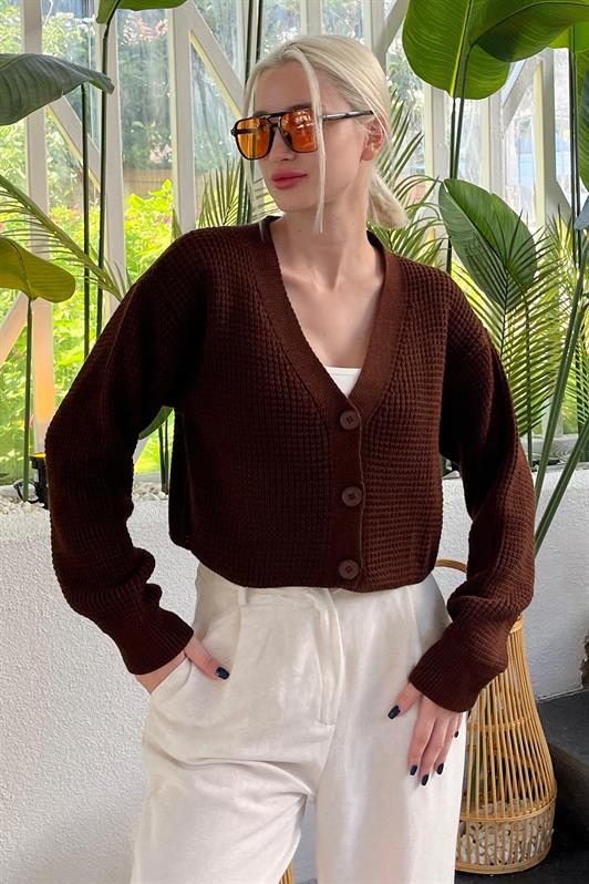 MDX Brown Long Sleeve Buttoned Crop Cardigan MG2198 - Sankt Pölten
