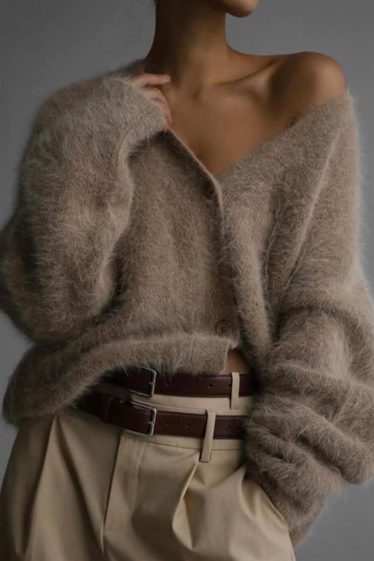 MDX Kahverengi Sakallı Düğmeli Kadın Hırka MG2570 - Bergisch Gladbach