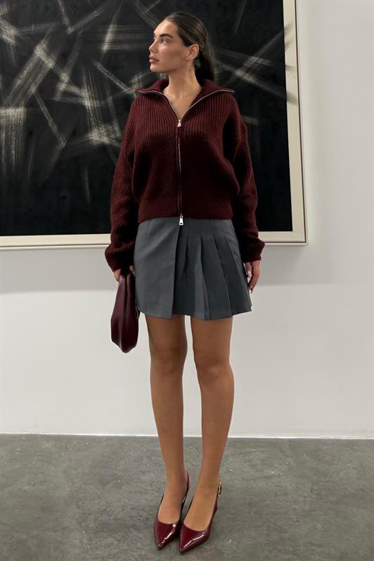 MDX Bordo Çift Fermuarlı Kadın Triko Hırka Mg2532 - Kamp-Lintfort