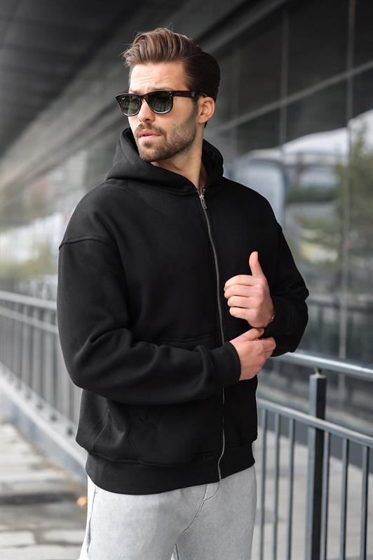 MDX Black Zippered Hooded Men's Cardigan E7174 - Ciudad de Melilla
