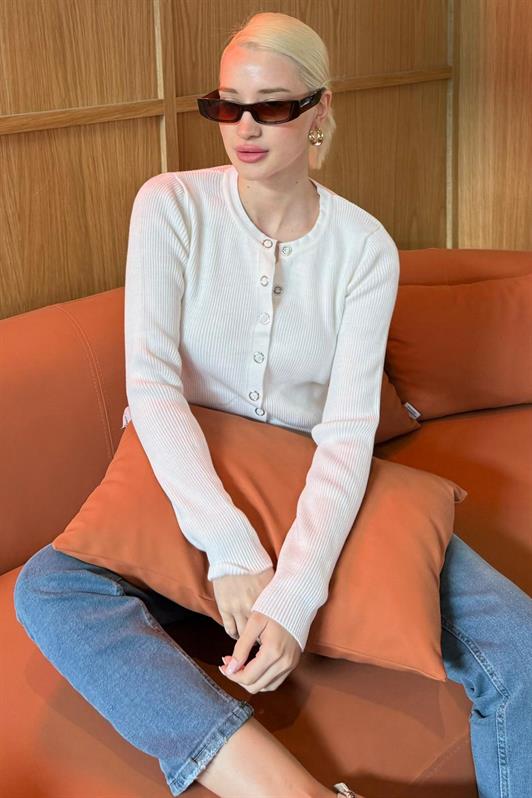 MDX Beyaz Çıt Kapamalı Triko Kadın Hırka MG2579 - Basingstoke