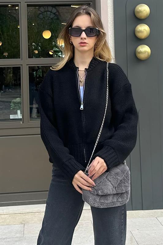 MDX Black Zippered Long Sleeve Knit Cardigan MG2061 - Drancy