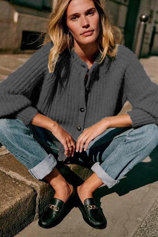 MDX Anthracite Bicycle Neck Thessaloniki Knitted Buttoned Women's Cardigan Mg2487 - Brunswick