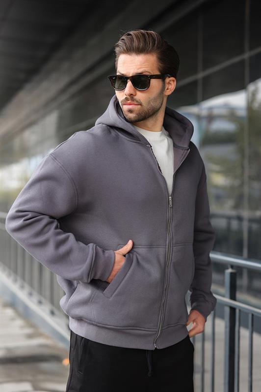 MDX Men's Hooded Zippered Hoodie E7174 in Smoke Gray - Purmerend