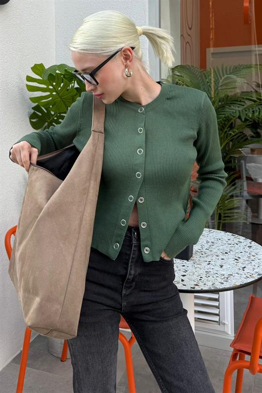 MDX Yeşil Çıt Kapamalı Triko Kadın Hırka MG2579 - Mason