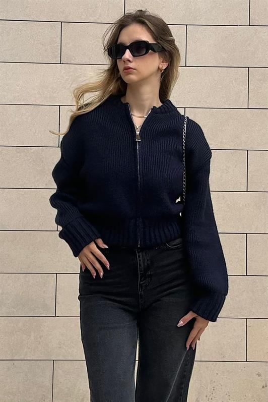 MDX Navy Blue Zippered Long Sleeve Knit Cardigan MG2061 - Atlanta