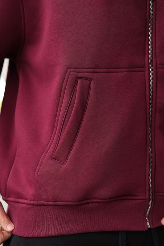 MDX Burgundy Zippered Hooded Men's Cardigan E7174 - Aurich