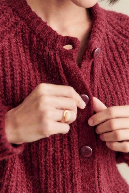 MDX Burgundy Bicycle Neck Thessaloniki Knitted Buttoned Women's Cardigan Mg2487 - Paderborn