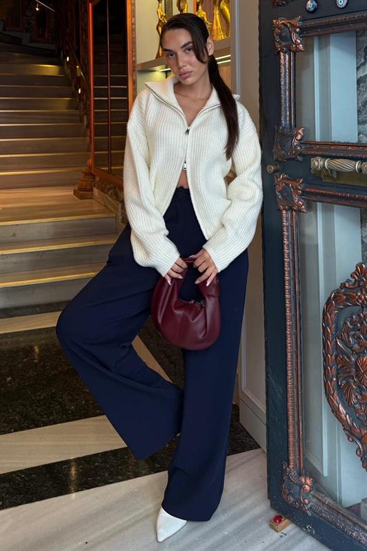 MDX Ekru Çift Fermuarlı Kadın Triko Hırka Mg2532 - Monterey Park