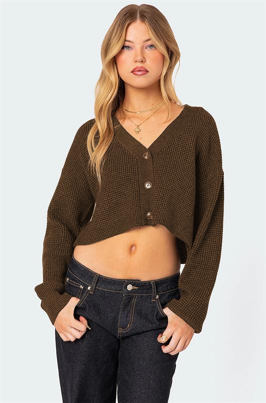 MDX Brown Long Sleeve Buttoned Crop Cardigan MG2198 - Sankt Pölten