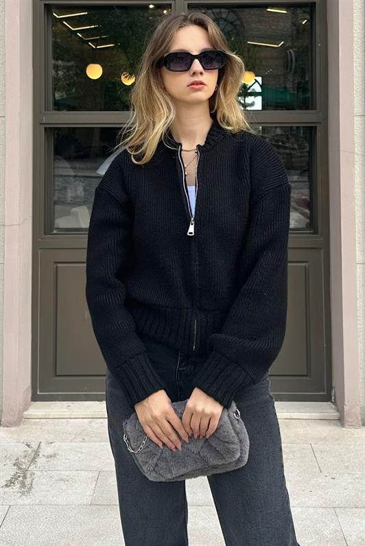 MDX Black Zippered Long Sleeve Knit Cardigan MG2061 - Drancy