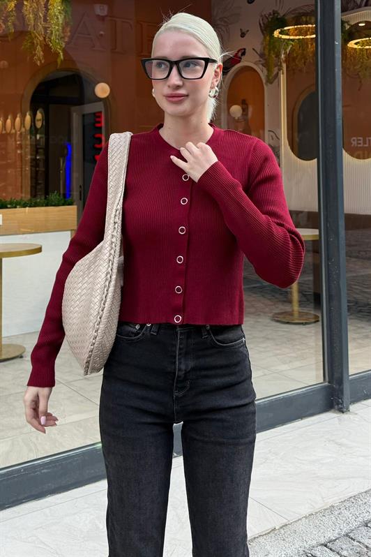 MDX Bordo Çıt Kapamalı Triko Kadın Hırka MG2579 - Aix-en-Provence