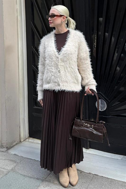 MDX Bej Sakallı Düğmeli Kadın Hırka MG2570 - Boucherville