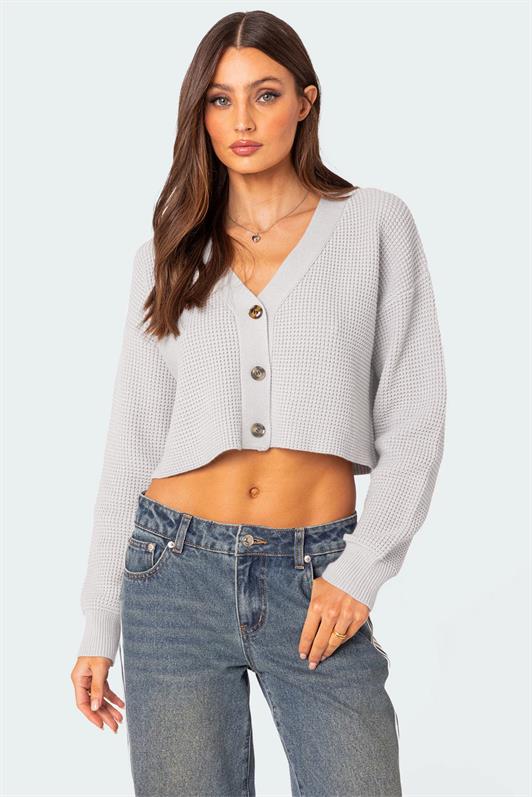 MDX Gray Long Sleeve Buttoned Crop Cardigan MG2198 - El Paso de Robles