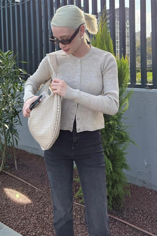 MDX Bej Çıt Kapamalı Triko Kadın Hırka MG2579 - Kansas City