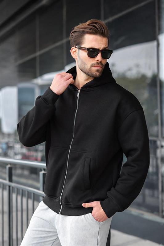 MDX Black Zippered Hooded Men's Cardigan E7174 - Ciudad de Melilla