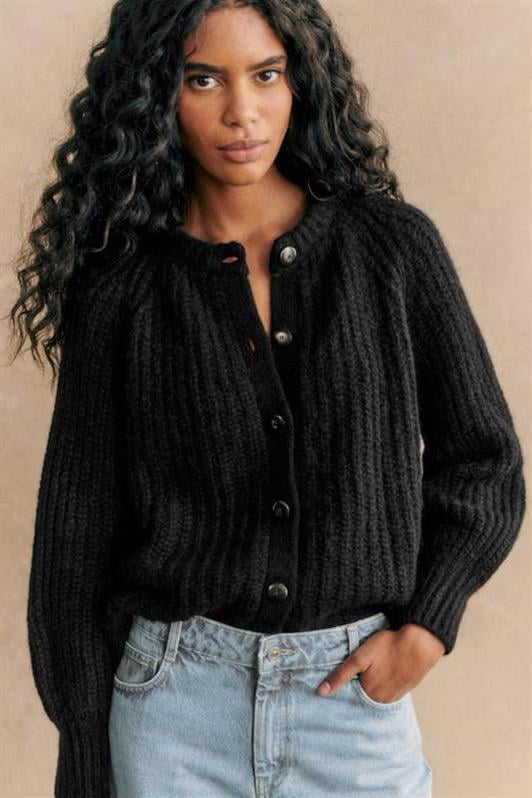 MDX Black Bicycle Collar Thessaloniki Knitted Buttoned Women's Cardigan Mg2487 - Montijo